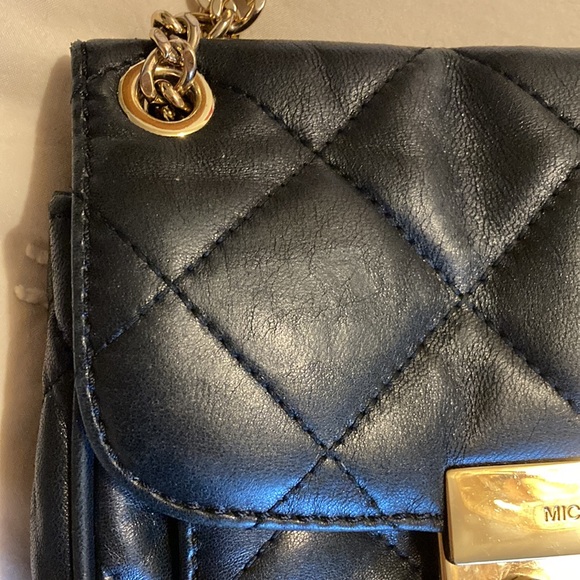 Michael Kors Black Leather Small Quilted Purse Gold Chain Crossbody Sloan Bag - Picture 8 of 15